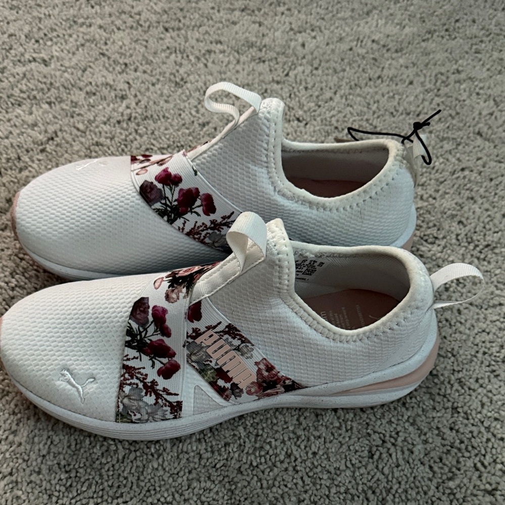 Puma Kids White and Red Floral Sneakers